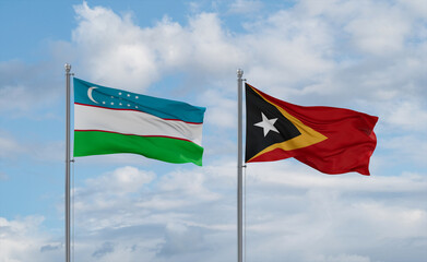 East Timor and Uzbekistan flags, country relationship concept