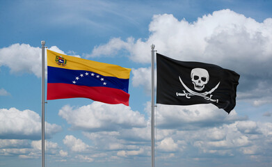 Pirate and Venezuela flags, country relationship concept