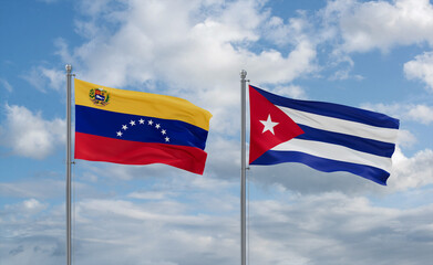 Cuba and Venezuela flags, country relationship concept