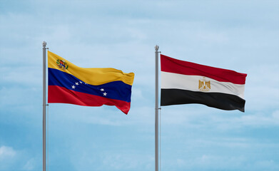 Egypt and Venezuela flags, country relationship concept