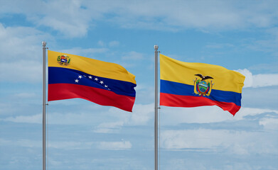Ecuador and Venezuela flags, country relationship concept