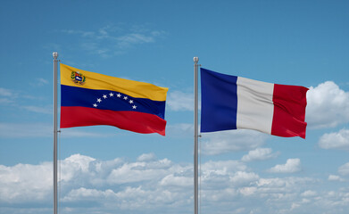 Venezuela and France flags, country relationship concept