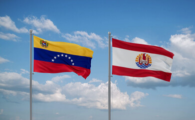 Venezuela and French Polynesia flags, country relationship concept