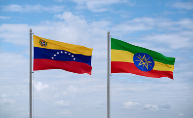 Ethiopia and Venezuela flags, country relationship concept