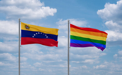 Gay Pride and Venezuela flags, country relationship concept