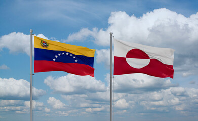 Greenland and Venezuela flags, country relationship concept