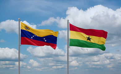 Ghana and Venezuela flags, country relationship concept