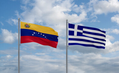 Greece and Venezuela flags, country relationship concept