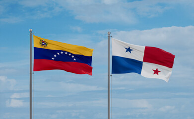 Panama and Venezuela flags, country relationship concept