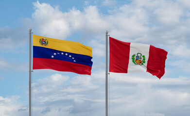 Peru and Venezuela flags, country relationship concept