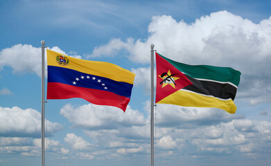 Mozambique and Venezuela flags, country relationship concept
