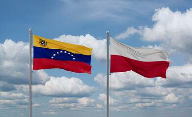 Poland and Venezuela flags, country relationship concept