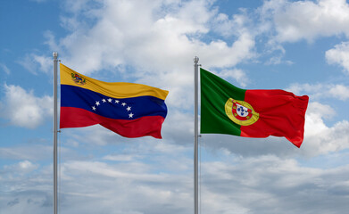 Portugal and Venezuela flags, country relationship concept