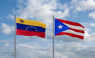 Puerto Rico and Venezuela flags, country relationship concept