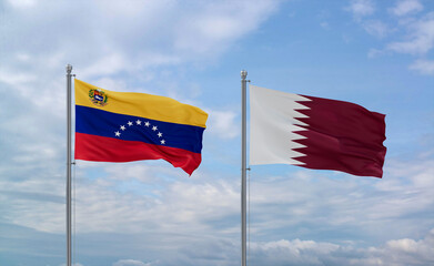 Qatar and Venezuela flags, country relationship concept