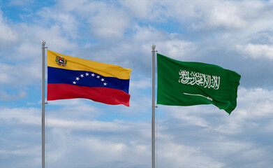 Venezuela and Saudi Arabia flags, country relationship concepts