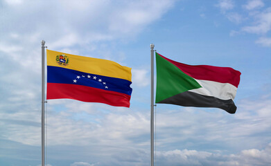 Sudan and Venezuela flags, country relationship concept