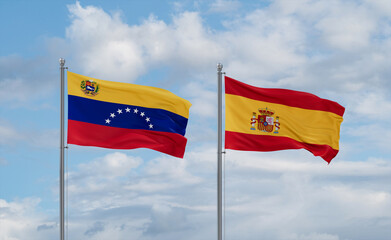 Spain and Venezuela flags, country relationship concept