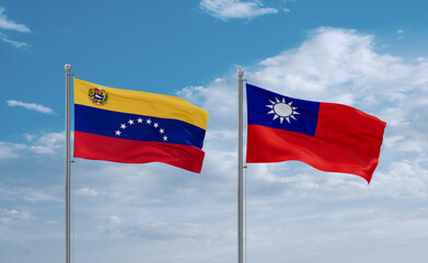 Taiwan and Venezuela flags, country relationship concept