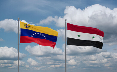 Syrian and Venezuela flags, country relationship concept