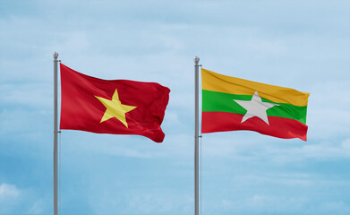 Myanmar and Vietnam flags, country relationship concept