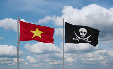 Pirate and Vietnam flags, country relationship concept