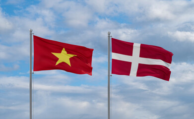 Denmark and Vietnam flags, country relationship concept