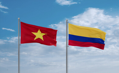 Colombia and Vietnam flags, country relationship concept
