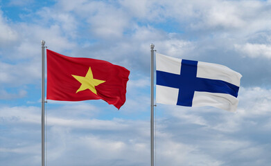 Finland and Vietnam flags, country relationship concept