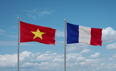 Vietnam and France flags, country relationship concept
