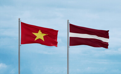 Latvia and Vietnam flags, country relationship concept