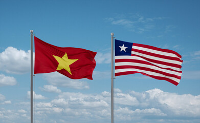 Liberia and Vietnam flags, country relationship concept