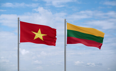 Lithuania and Vietnam flags, country relationship concept