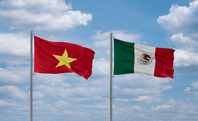 Mexico and Vietnam flags, country relationship concept