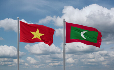 Maldives and Vietnam flags, country relationship concept