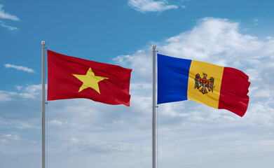 Moldova and Vietnam flags, country relationship concept