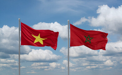 Morocco and Vietnam flags, country relationship concept