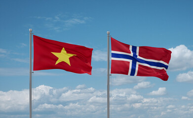 Norway and Vietnam flags, country relationship concept