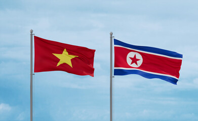 North Korea and Vietnam flags, country relationship concept