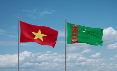 Turkmenistan and Vietnam flags, country relationship concept