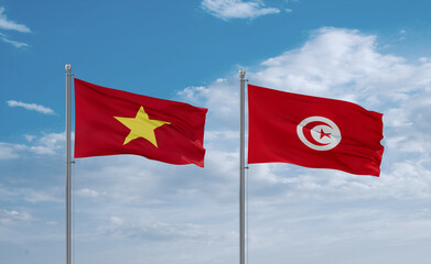 Tunisia and Vietnam flags, country relationship concept