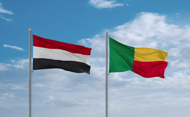 Benin and Yemen flags, country relationship concept