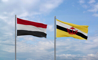Brunei and Yemen flags, country relationship concepts