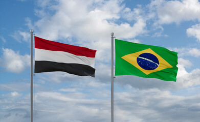 Yemen and Brazil flags, country relationship concept