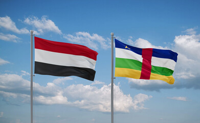 Central African Republic and Yemen flags, country relationship concept