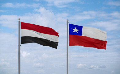 Chile and Yemen flags, country relationship concept