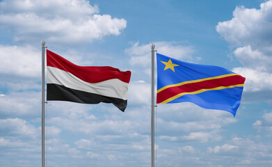 Congo and Yemen flags, country relationship concept