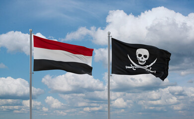 Pirate and Yemen flags, country relationship concept