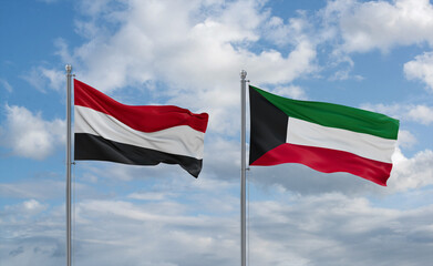 Kuwait and Yemen flags, country relationship concept