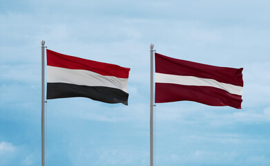 Latvia and Yemen flags, country relationship concept